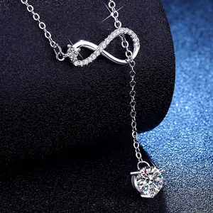 Elegant S925 sterling silver infinity pendant necklace with 1 carat moissanite tassel