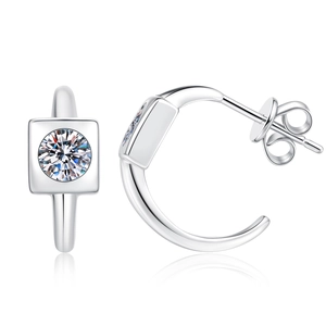S925 sterling silver geometric square stud earrings with D color Moissanite stones
