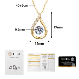 Detail of teardrop moissanite necklace with GRA certificate and warranty card included