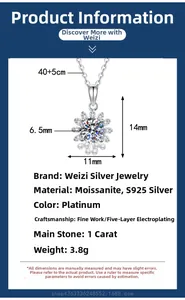 Detailed specs of sunflower moissanite necklace with 1 carat stone and s925 silver chain