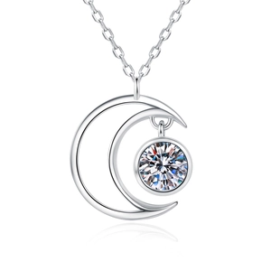 Elegant S925 sterling silver moon necklace featuring a sparkling round moissanite pendant