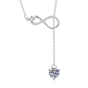 Elegant S925 sterling silver infinity pendant necklace with 1ct moissanite tassel drop