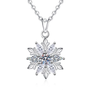 Elegant moissanite snowflake pendant necklace in S925 sterling silver with O-chain
