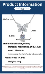 Detail view of S925 silver bow necklace with 1ct moissanite and 40 plus 5cm chain size