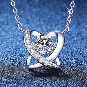 S925 Sterling Silver Moissanite Heart Pendant Necklace For Women Luxury Butterfly Dancing Heart Jewelry Elegant Wedding Gift