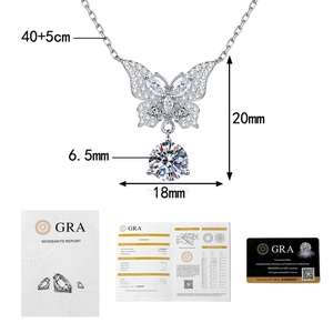 Detailed S925 silver bow necklace pendant with Moissanite stone and GRA certification report