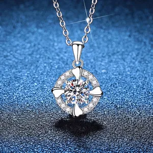 925 Sterlingsilber Moissanit Herz Halskette Rotierendes Design Strass Valentinstag Geschenk Schmuck Mit GRA-Zertifikat Für Damen