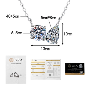 Macro view of S925 silver moissanite necklace with authentic GRA certification reports