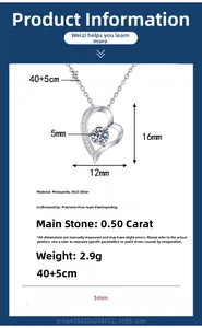 Macro shot of 50-point moissanite heart pendant necklace in S925 sterling silver