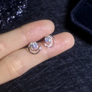 Elegant S925 sterling silver moon stud earrings with sparkling round moissanite