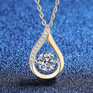 925 Sterling Silver Moissanite Pendant Necklace For Women 18K Gold Plated Dancing Stone Water Drop Heart Shape Necklace Jewelry Gift