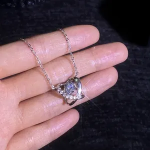 Sparkling S925 sterling silver Saturn orb pendant necklace with moissanite center stone