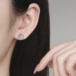 Elegant S925 sterling silver crescent moon earrings with sparkling moissanite stones