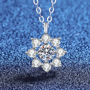 S925 Sterling Silver Moissanite Snowflake Pendant Necklace For Women Sparkly Floral Sun Flower Elegant Jewelry Gift
