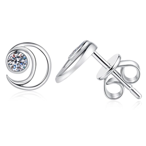 S925 sterling silver moon stud earrings with moissanite stones and butterfly backs