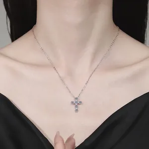 Elegant S925 sterling silver cross pendant necklace with sparkling Moissanite stones for women