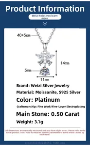 Detailed specs of the s925 silver butterfly necklace with 0.5ct moissanite pendant
