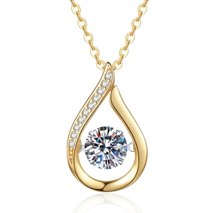 Elegant gold S925 sterling silver waterdrop necklace with dancing moissanite stone