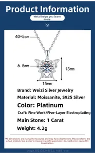 Detailed size specifications for a butterfly pendant necklace with 1ct moissanite
