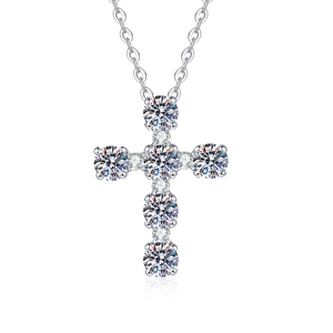 Sparkling S925 sterling silver cross necklace with brilliant cut moissanite stones
