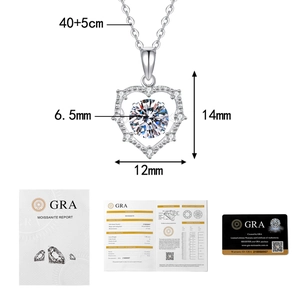 Detailed view of S925 silver moissanite heart necklace with official GRA certificate