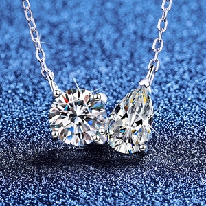 925 Sterling Silver Double Stone Moissanite Necklace For Women Round Pear Cut Pendant Water Drop Clavicle Chain Jewelry