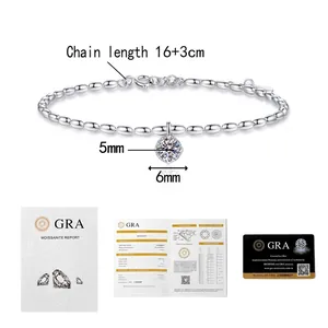 Detailed view of S925 sterling silver moissanite bracelet with official GRA certificate