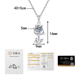 Detailed size specifications of S925 tulip moissanite necklace with GRA certification
