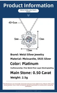 Macro detail of S925 sterling silver snowflake pendant with 0.5ct moissanite dimensions