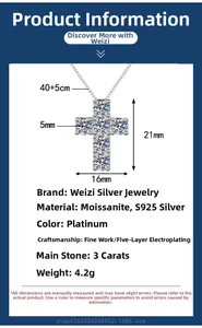 Specifiche su dimensioni e materiali per la collana a croce in argento e moissanite