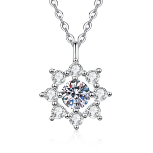 Sunflower moissanite necklace in S925 sterling silver with a round-cut cluster pendant