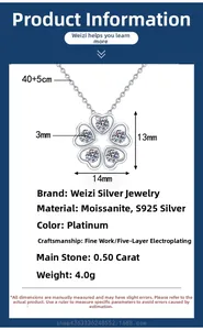 Detailed dimension guide for S925 sterling silver four-leaf clover heart necklace