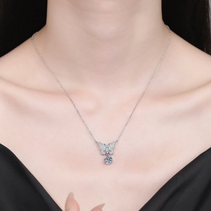 Sparkling S925 sterling silver bowknot butterfly necklace with moissanite pendant