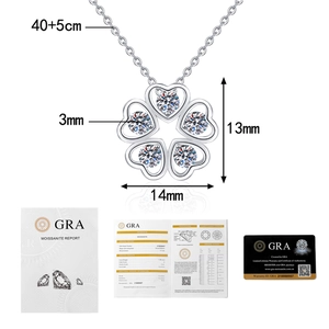 Detail view of heart-shaped S925 silver necklace with moissanite and GRA certificate