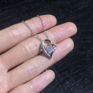 Moissanite S925 sterling silver heart pendant necklace with fine diamonds and silver chain