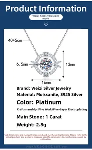 Vista dettagliata della collana in argento S925 con moissanite 1ct e dimensioni