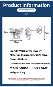 Detailed specs of S925 silver butterfly earrings with 0.5ct moissanite stones