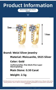 Dimensions détaillées des boucles d'oreilles Moissanite en argent S925 doré en forme de U