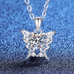 Moissanite Butterfly Pendant Necklace With 925 Sterling Silver Shell Artificial Pearl Sparkling Cubic Zirconia Elegant Jewelry For Women
