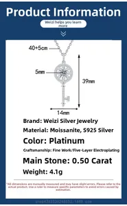 Spécifications détaillées de taille du pendentif clé fleur de soleil en argent S925 moissanite
