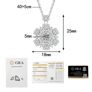 Dettaglio collana fiocco di neve in argento S925 con Moissanite e certificato GRA
