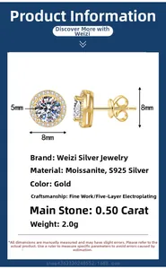 Detailed specs of S925 silver 0.5ct moissanite stud earrings with dimensions and weight