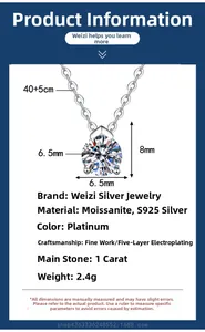 Detail specifications of 1 carat moissanite pendant necklace with S925 silver chain