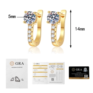 Détail de boucles d'oreilles Moissanite S925 argent avec certificat GRA et dimensions