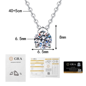 Detail of Moissanite pendant with GRA certificate, showing 6.5mm stone and 40+5cm chain
