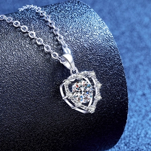 S925 sterling silver heartbeat necklace with sparkling dancing moissanite stone