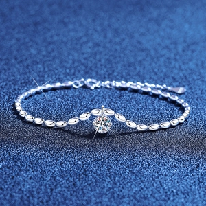 S925 Sterling Silver Moissanite Bracelet For Women Minimalist Round Stone Inlaid Oval Bead Chain Fashion Jewelry Gift