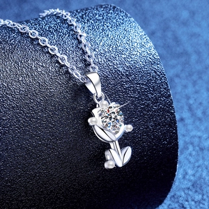 Elegant S925 silver tulip necklace with sparkling moissanite and delicate pearls