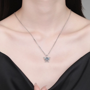 Elegant s925 silver butterfly necklace with moissanite and pearls on female model