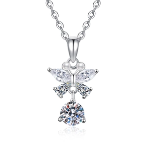Elegant S925 sterling silver butterfly wing necklace with marquise moissanite and pearls